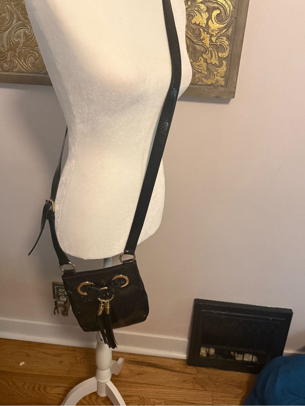 Michael Kors Black Patent Crossbody Bag with Gold-Tone Grommet Accents